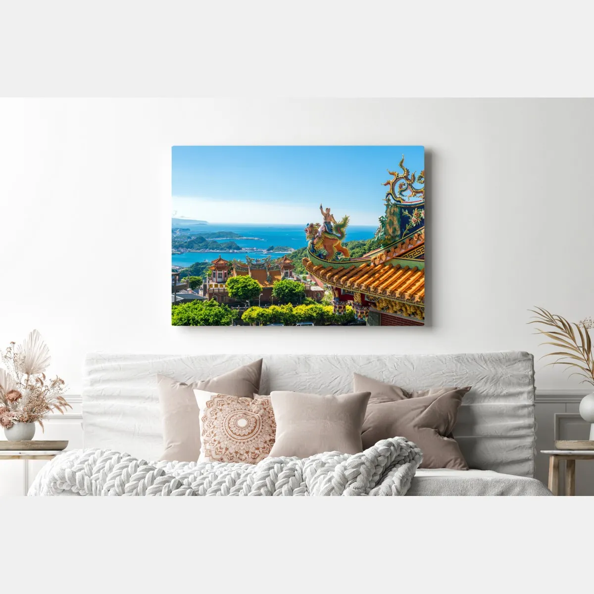 Obraz na płótnie świątynia z widokiem na wybrzeże Jiufen, Tajwan – Wallissimo® Obraz na płótnie świątynia z widokiem na wybrzeże Jiufen, Tajwan – Wallissimo®