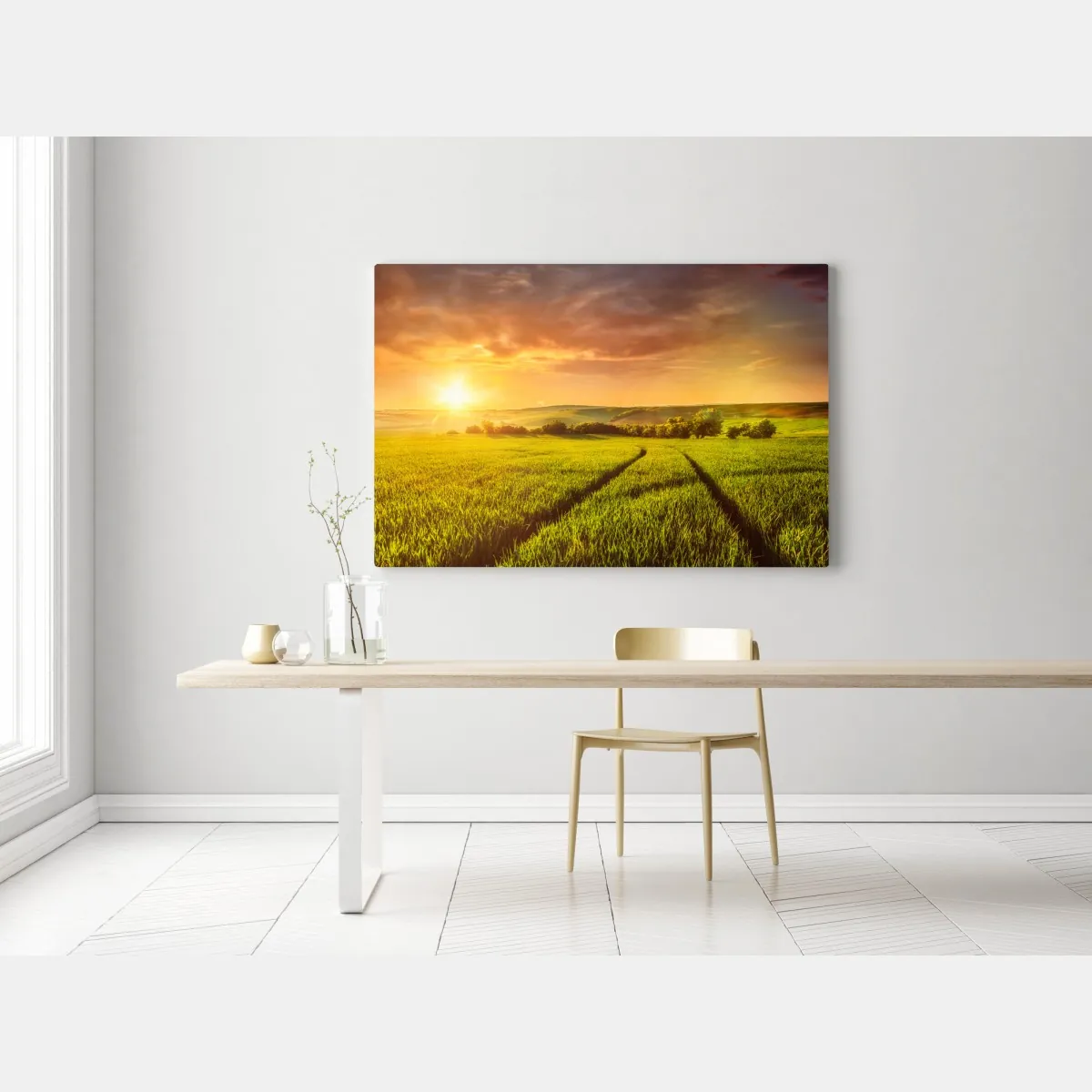 Obraz na płótnie słoneczna łąka o zachodzie słońca – Wallissimo® Obraz na płótnie słoneczna łąka o zachodzie słońca – Wallissimo®