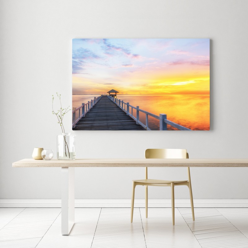 Obraz na płótnie drewniane molo o wschodzie słońca