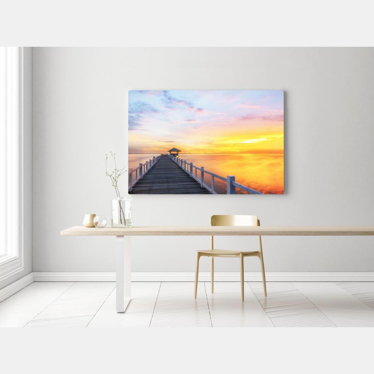 Obraz na płótnie drewniane molo o wschodzie słońca – Wallissimo® Obraz na płótnie drewniane molo o wschodzie słońca – Wallissimo®
