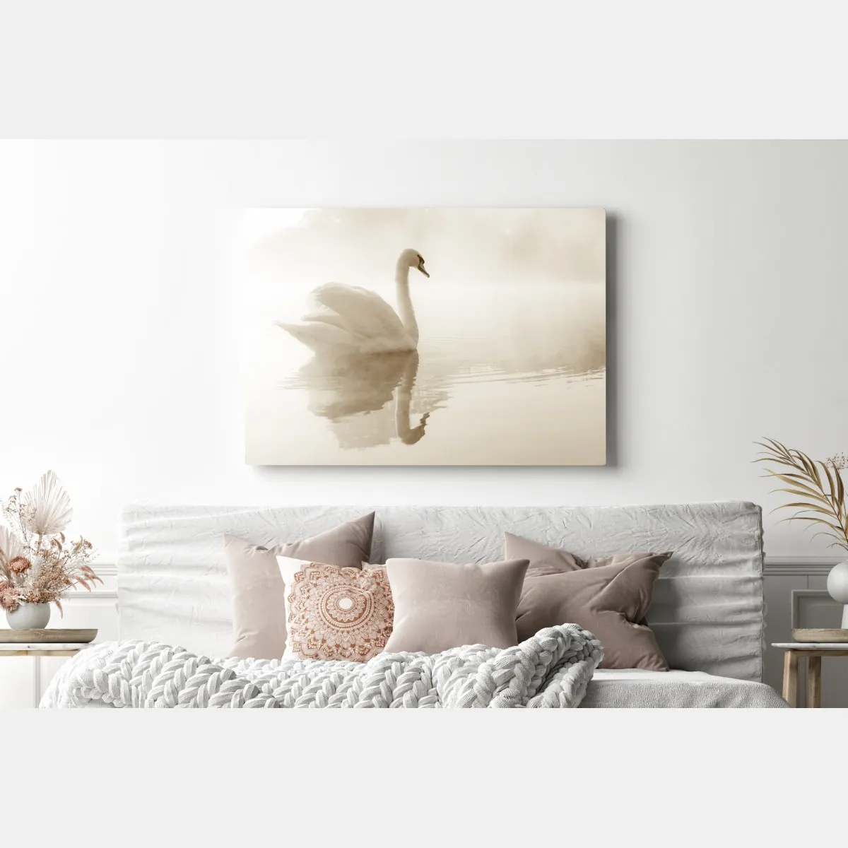 Obraz na płótnie elegancki łabędź we mgle – Wallissimo® Obraz na płótnie elegancki łabędź we mgle – Wallissimo®