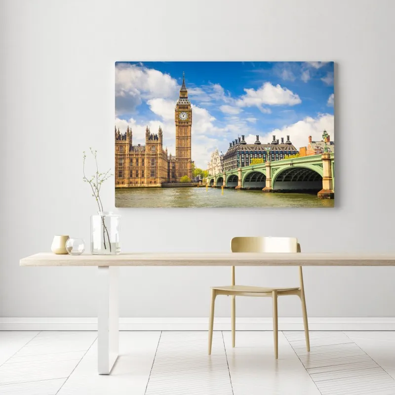 Obraz na płótnie widok Londynu z wieżą zegarową Big Ben i mostem Westminster – Wallissimo® Obraz na płótnie widok Londynu z wieżą zegarową Big Ben i mostem Westminster – Wallissimo®