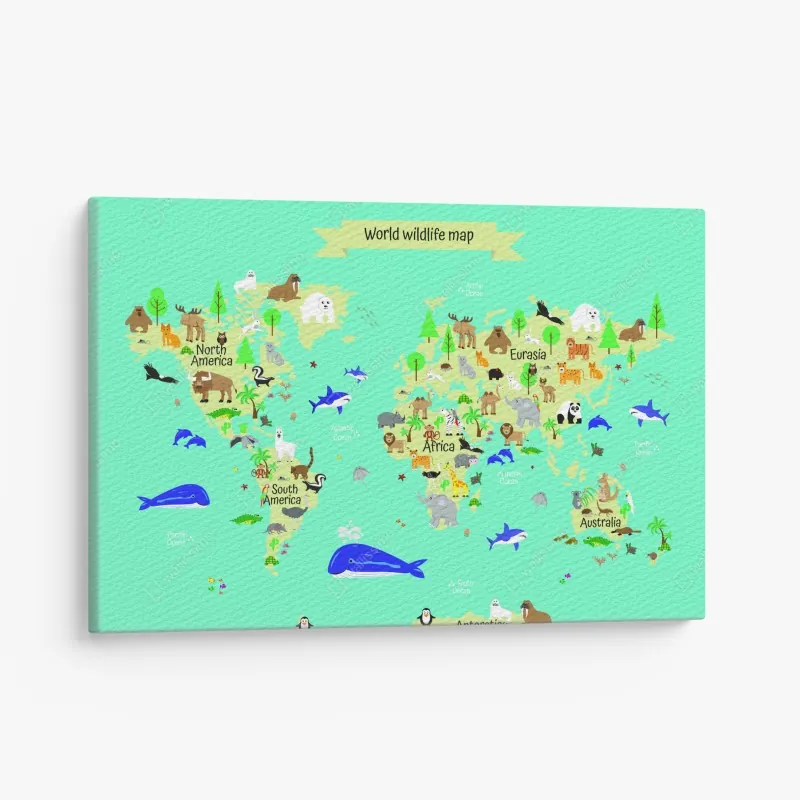 Obraz na płótnie mapa świata ze zwierzętami dla dzieci