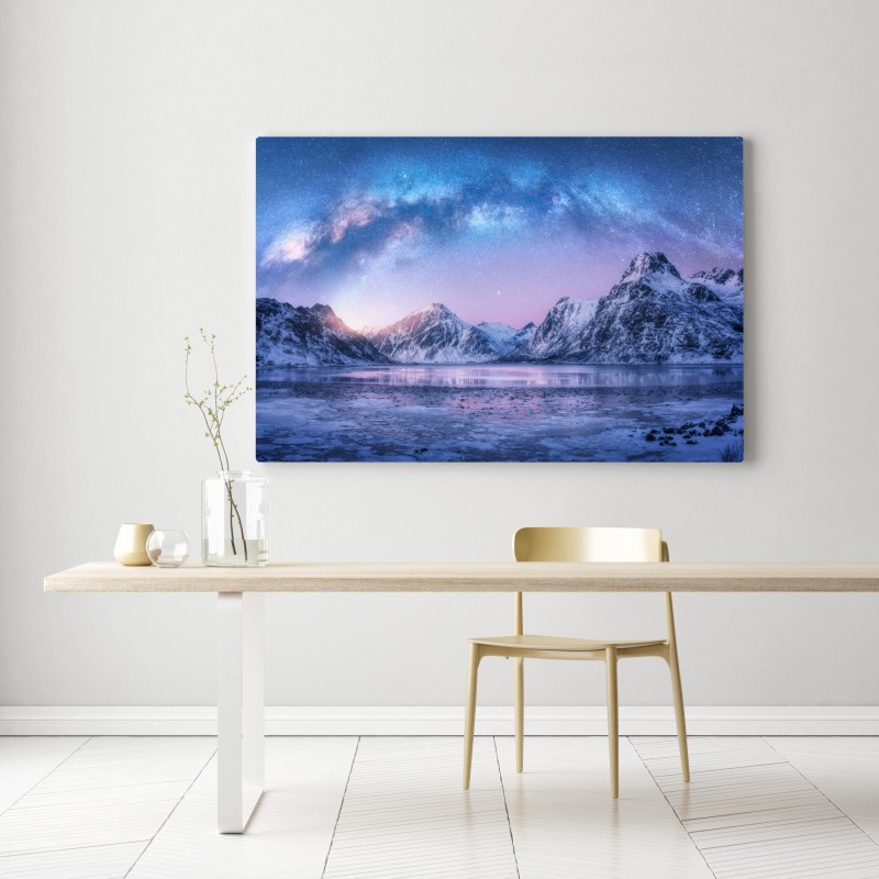 Obraz na płótnie spokojna arktyczna noc w górach pod drogą mleczną – Wallissimo® Obraz na płótnie spokojna arktyczna noc w górach pod drogą mleczną – Wallissimo®