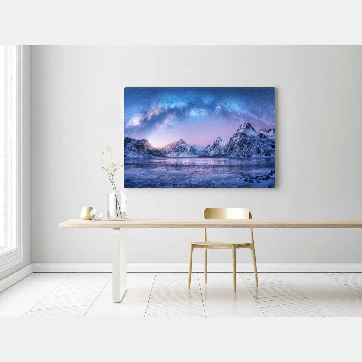 Obraz na płótnie spokojna arktyczna noc w górach pod drogą mleczną – Wallissimo® Obraz na płótnie spokojna arktyczna noc w górach pod drogą mleczną – Wallissimo®