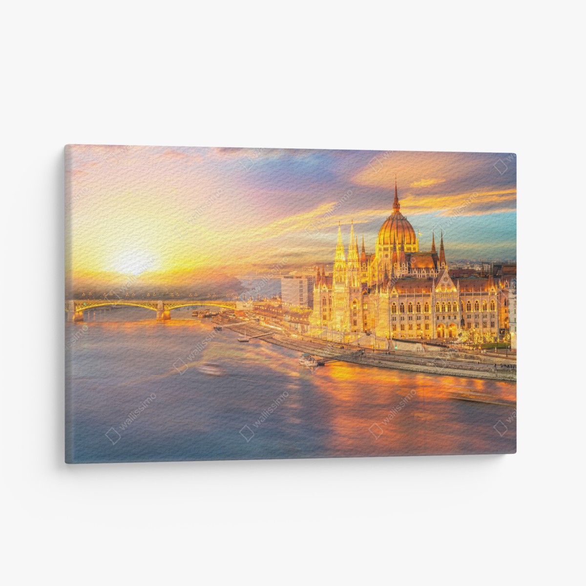 Canvas print golden sunset over Budapest parliament