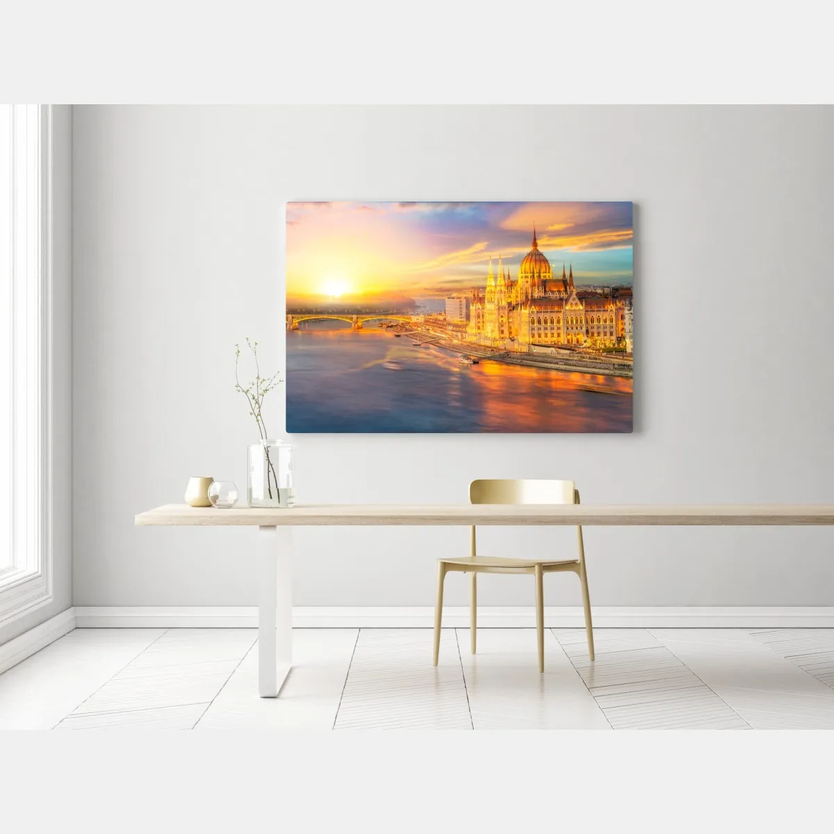 Obraz na płótnie złoty zachód słońca nad parlamentem w Budapeszcie – Wallissimo® Obraz na płótnie złoty zachód słońca nad parlamentem w Budapeszcie – Wallissimo®