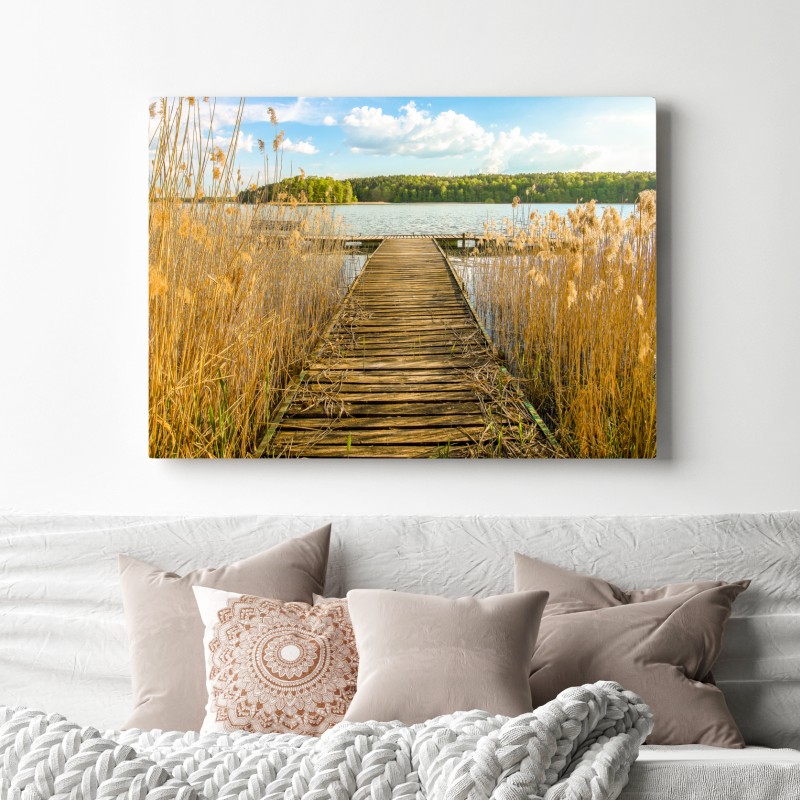 Obraz na płótnie drewniany pomost nad spokojnym jeziorem – Wallissimo® Obraz na płótnie drewniany pomost nad spokojnym jeziorem – Wallissimo®
