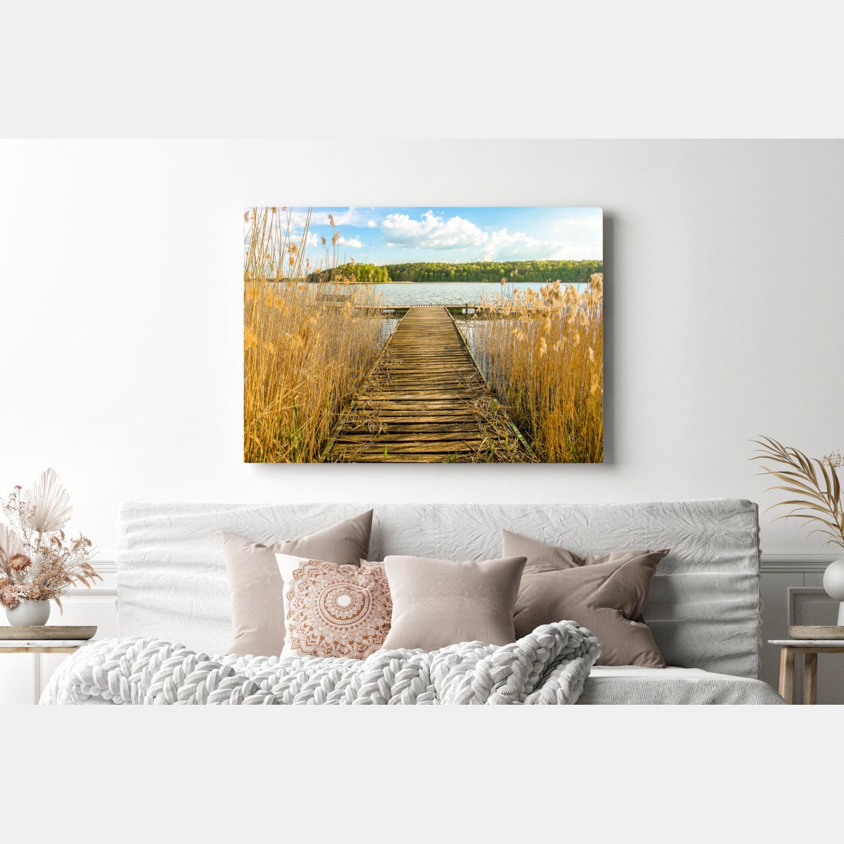 Obraz na płótnie drewniany pomost nad spokojnym jeziorem – Wallissimo® Obraz na płótnie drewniany pomost nad spokojnym jeziorem – Wallissimo®