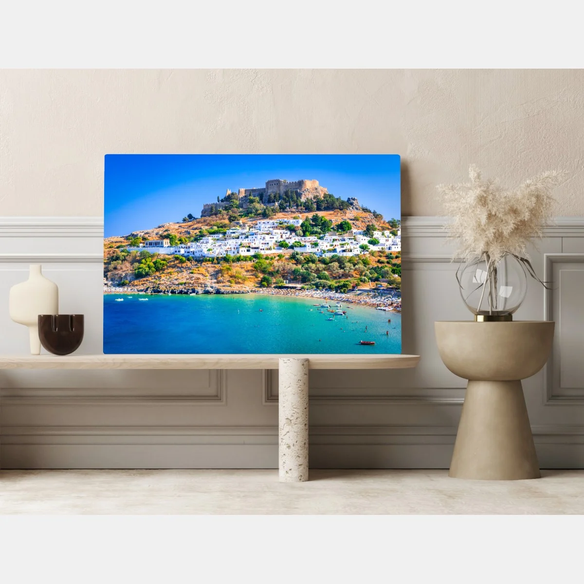 Obraz na płótnie Lindos: akropol nad białą wioską, Rodos – Wallissimo® Obraz na płótnie Lindos: akropol nad białą wioską, Rodos – Wallissimo®