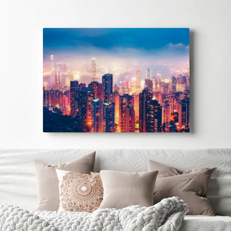 Obraz na płótnie Hongkong nocna panorama z Victoria Peak – Wallissimo® Obraz na płótnie Hongkong nocna panorama z Victoria Peak – Wallissimo®
