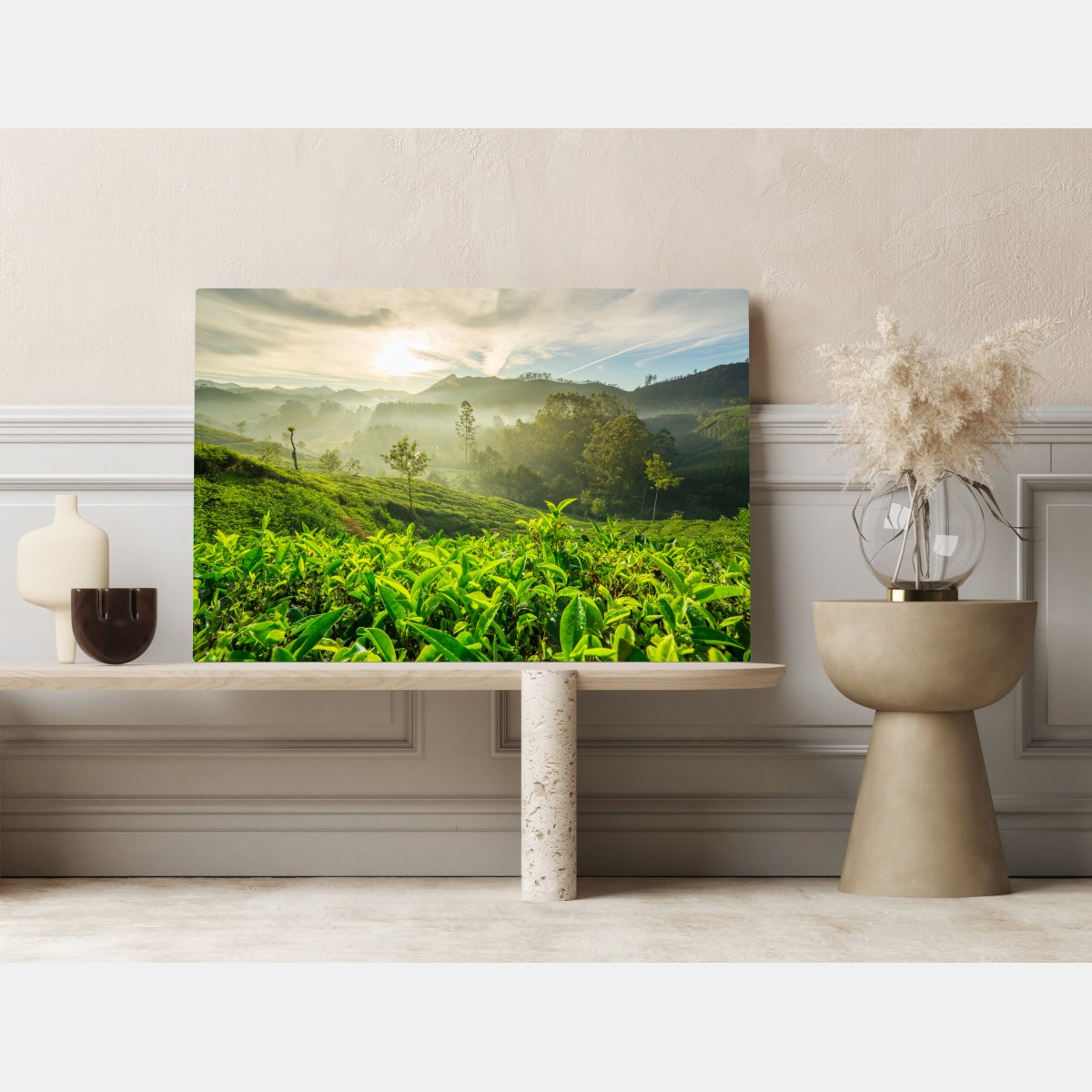 Obraz na płótnie wschód słońca nad plantacjami herbaty w Munnar – Wallissimo® Obraz na płótnie wschód słońca nad plantacjami herbaty w Munnar – Wallissimo®