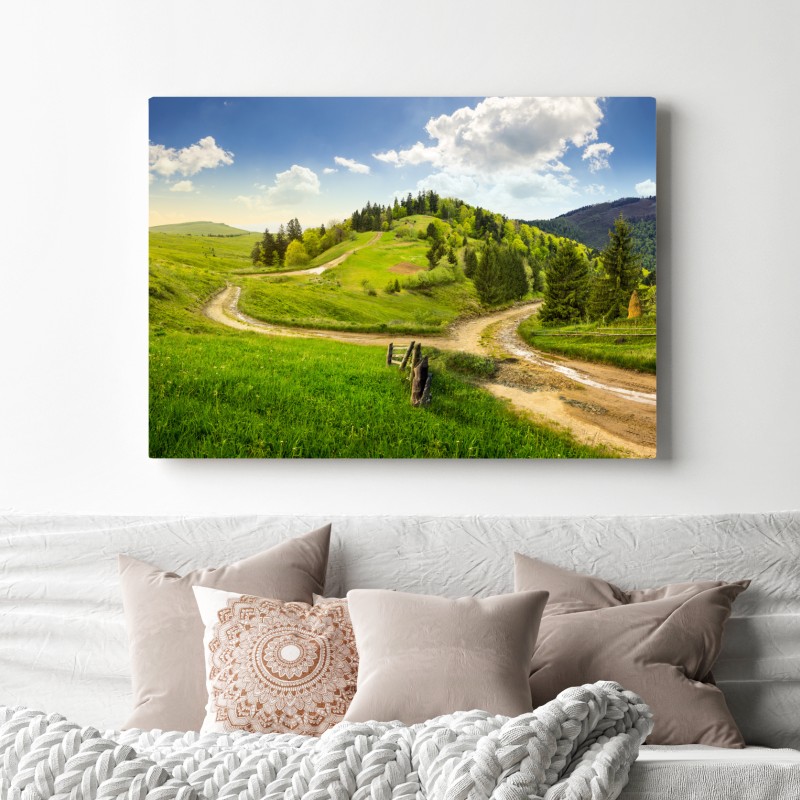 Obraz na płótnie kręta droga przez zielone wzgórza – Wallissimo® Obraz na płótnie kręta droga przez zielone wzgórza – Wallissimo®