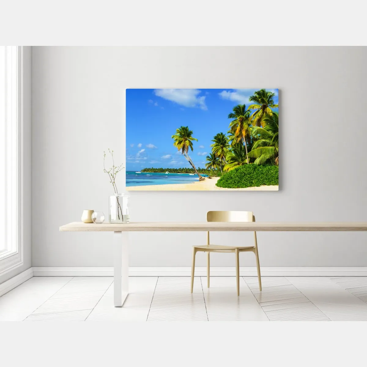 Obraz na płótnie tropikalna plaża z palmami – Wallissimo® Obraz na płótnie tropikalna plaża z palmami – Wallissimo®