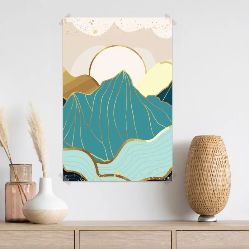 Plakat turkusowe góry o złotych akcentach – Wallissimo® Plakat turkusowe góry o złotych akcentach – Wallissimo®