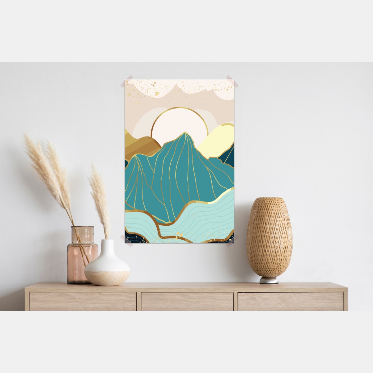 Plakat turkusowe góry o złotych akcentach – Wallissimo® Plakat turkusowe góry o złotych akcentach – Wallissimo®