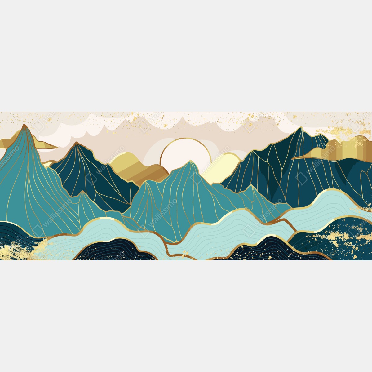Plakat turkusowe góry o złotych akcentach – Wallissimo® Plakat turkusowe góry o złotych akcentach – Wallissimo®