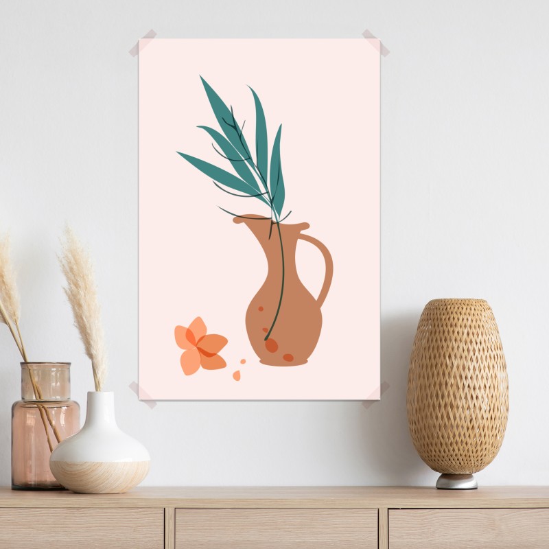 Plakat pastelowa botaniczna waza z liśćmi