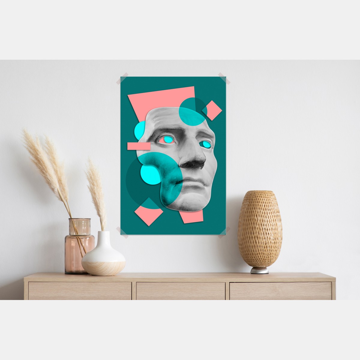 Plakat abstrakcyjna klasyczna maska w turkusie i różu – Wallissimo® Plakat abstrakcyjna klasyczna maska w turkusie i różu – Wallissimo®