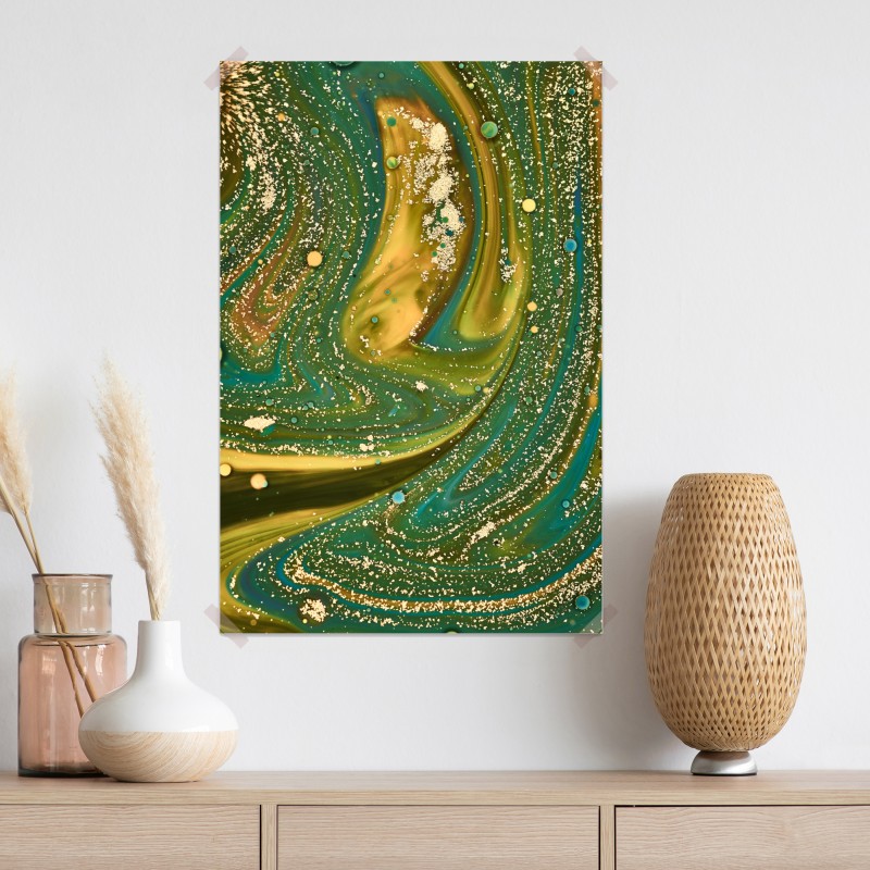 Plakat zielono-złota płynna marmurkowa grafika – Wallissimo® Plakat zielono-złota płynna marmurkowa grafika – Wallissimo®