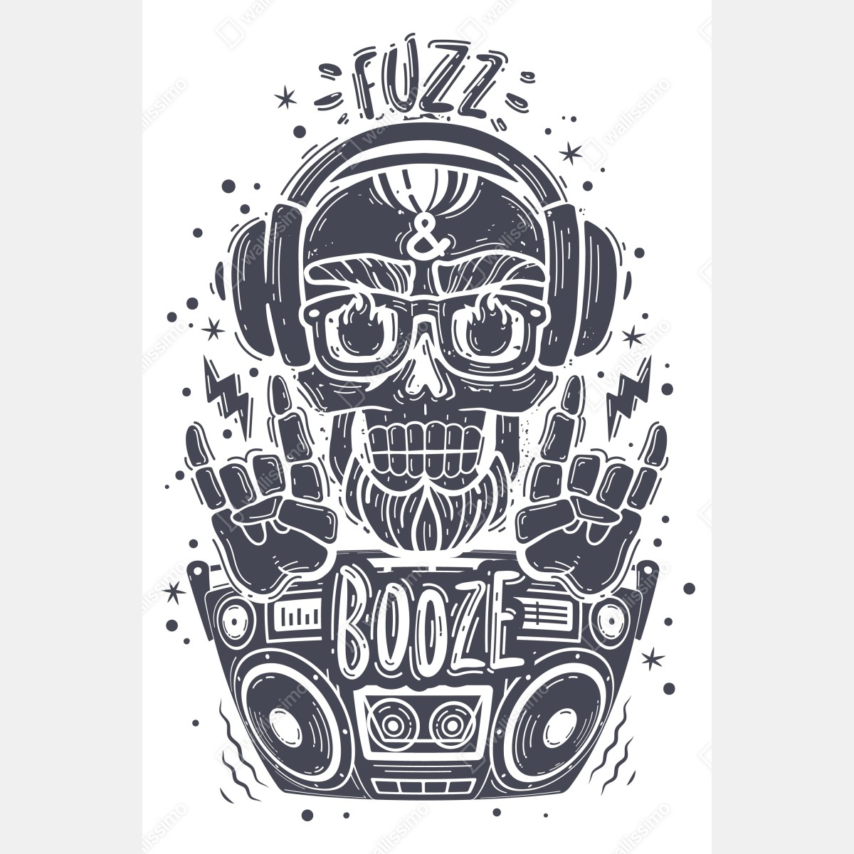 Plakat czaszka dj z boomboxem i słuchawkami – Wallissimo® Plakat czaszka dj z boomboxem i słuchawkami – Wallissimo®