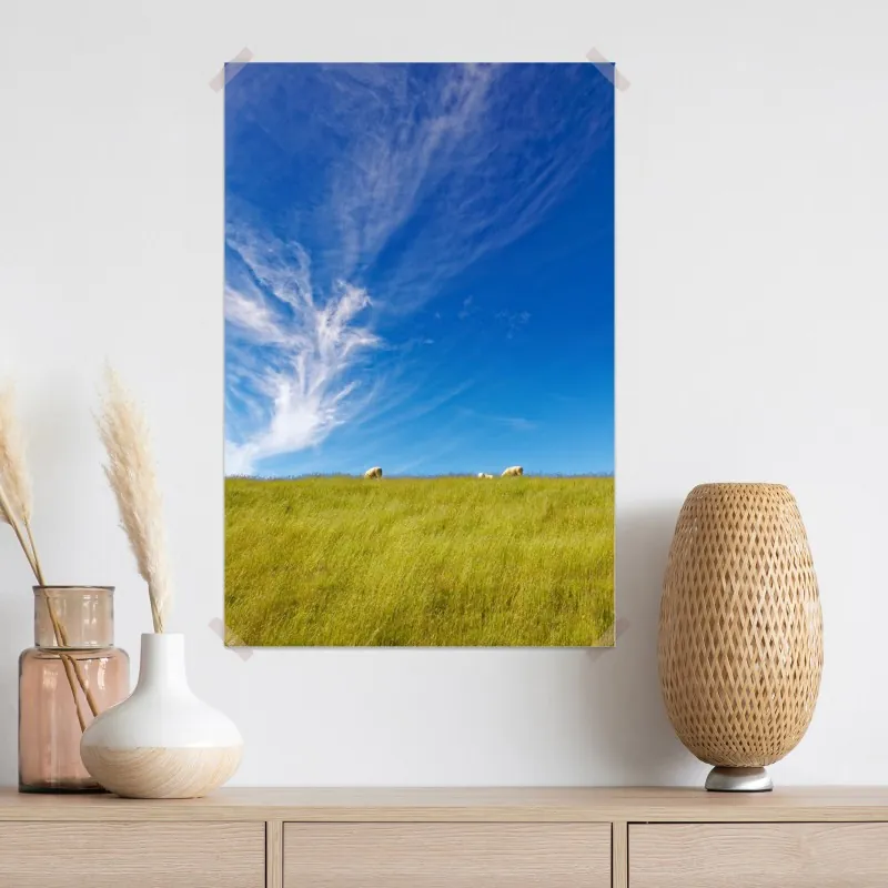 Plakat spokojna łąka pod błękitnym niebem – Wallissimo® Plakat spokojna łąka pod błękitnym niebem – Wallissimo®