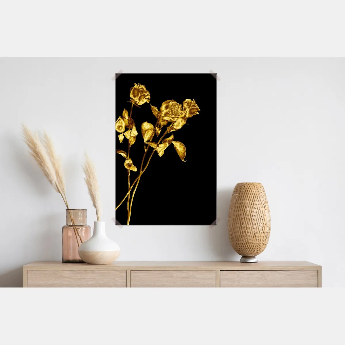 Plakat złote róże na czarnym tle – Wallissimo® Plakat złote róże na czarnym tle – Wallissimo®