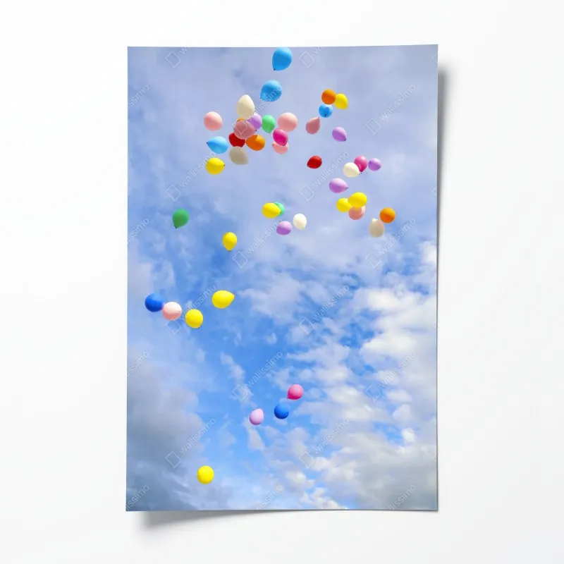 Plakat kolorowe balony unoszące się w niebie