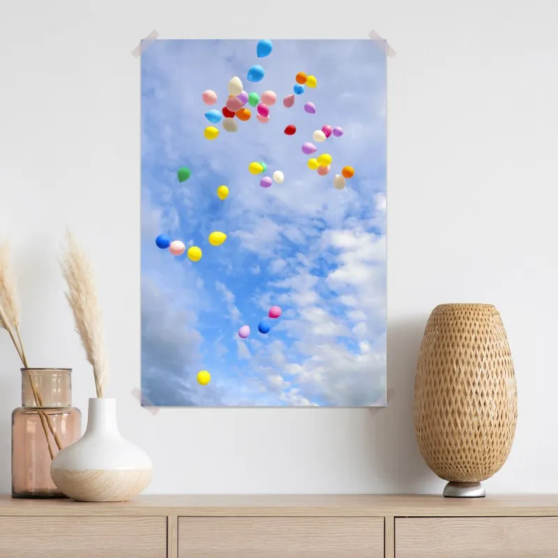 Plakat kolorowe balony unoszące się w niebie – Wallissimo® Plakat kolorowe balony unoszące się w niebie – Wallissimo®
