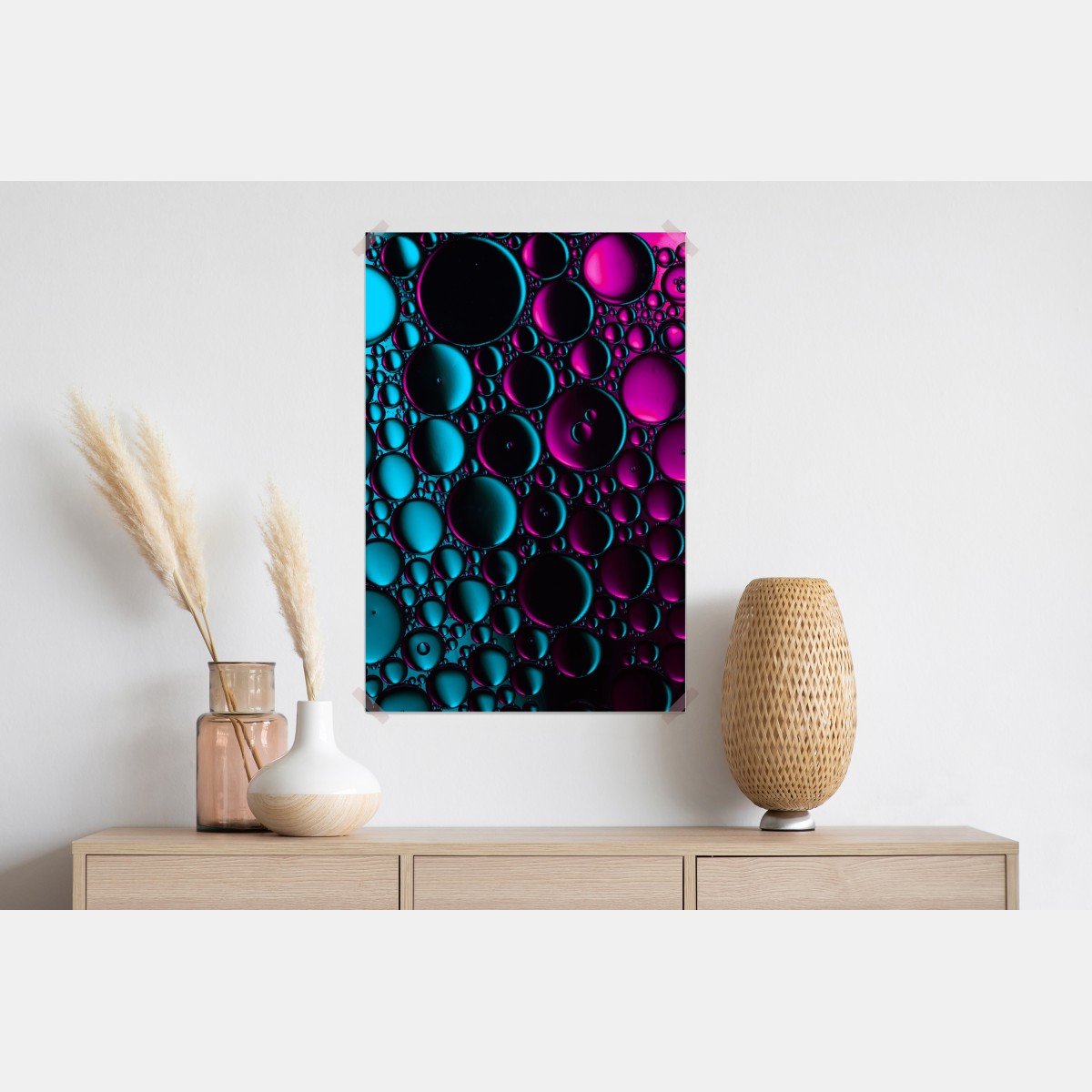 Plakat turkusowo-magenta wzór bąbelków – Wallissimo® Plakat turkusowo-magenta wzór bąbelków – Wallissimo®