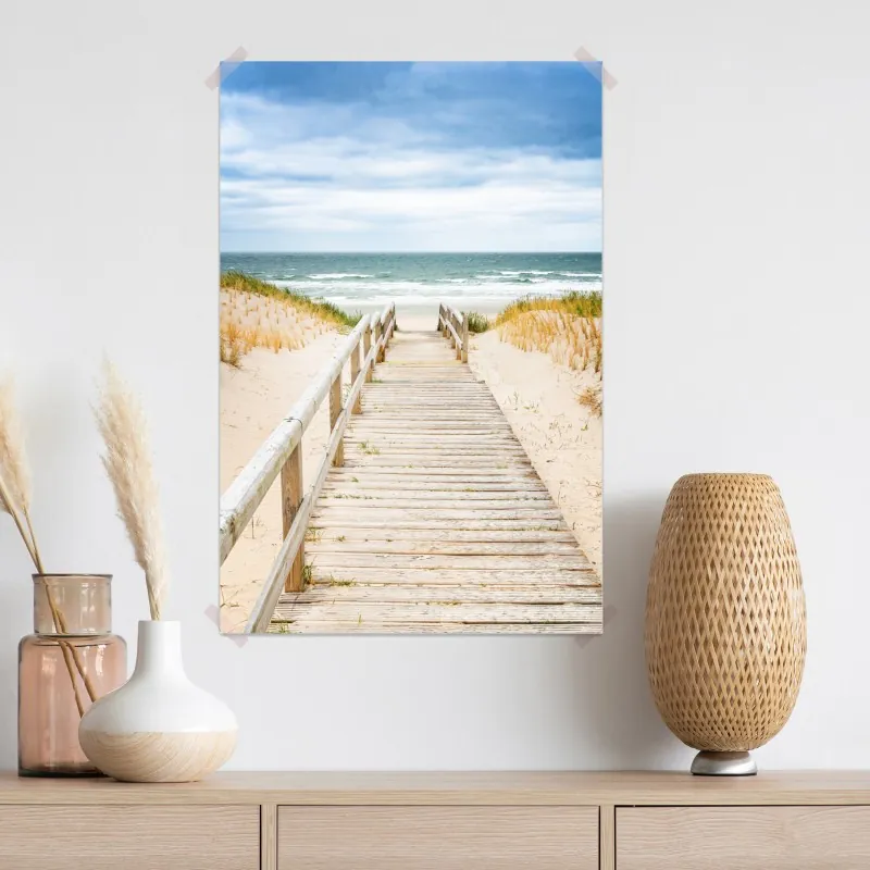 Plakat drewniany pomost prowadzący na plażę, Sylt – Wallissimo® Plakat drewniany pomost prowadzący na plażę, Sylt – Wallissimo®