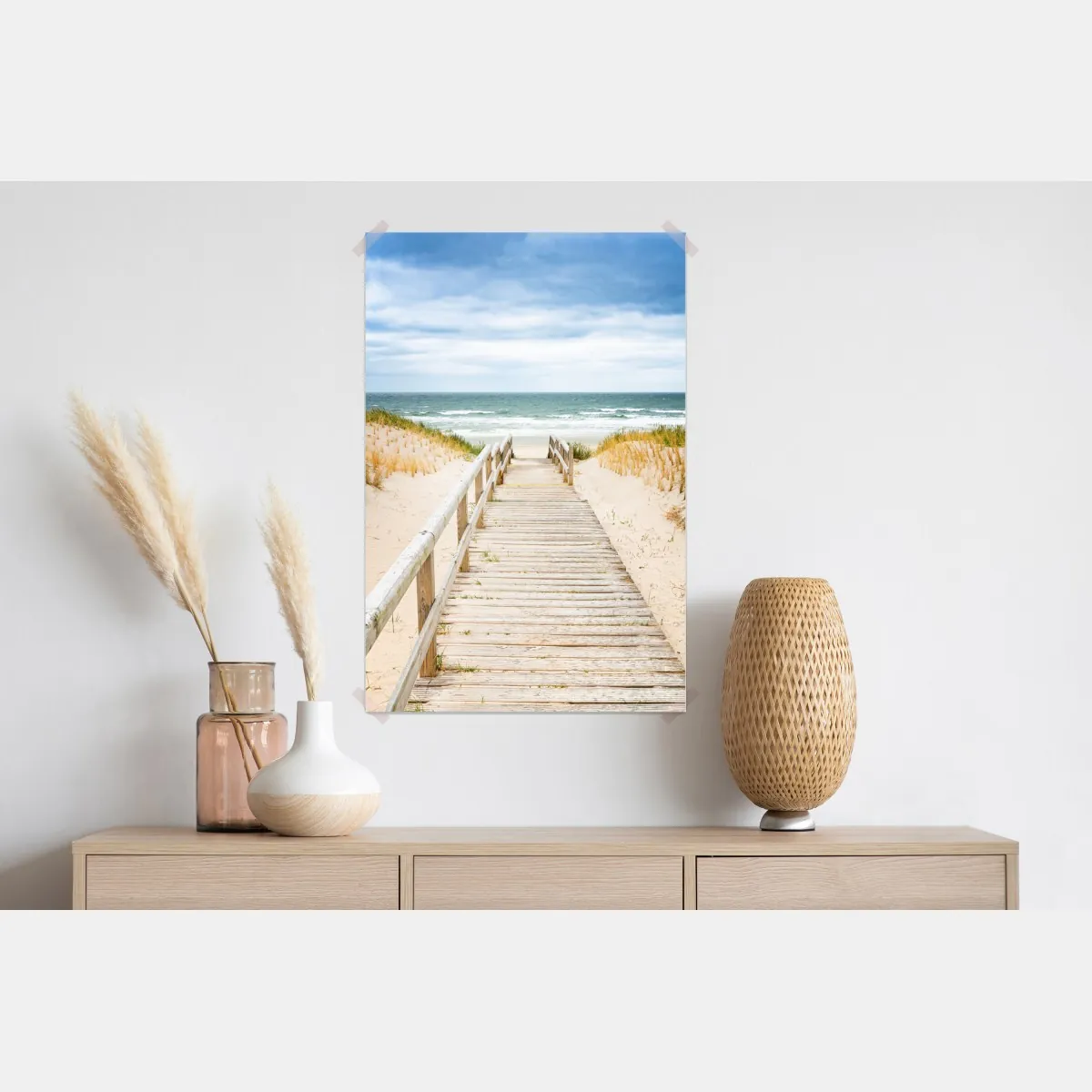 Plakat drewniany pomost prowadzący na plażę, Sylt – Wallissimo® Plakat drewniany pomost prowadzący na plażę, Sylt – Wallissimo®