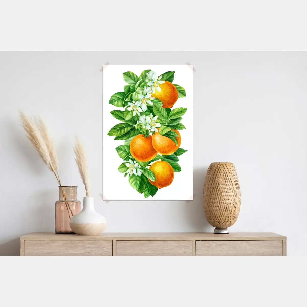 Plakat kwiaty cytrusów i dojrzałe pomarańcze – Wallissimo®