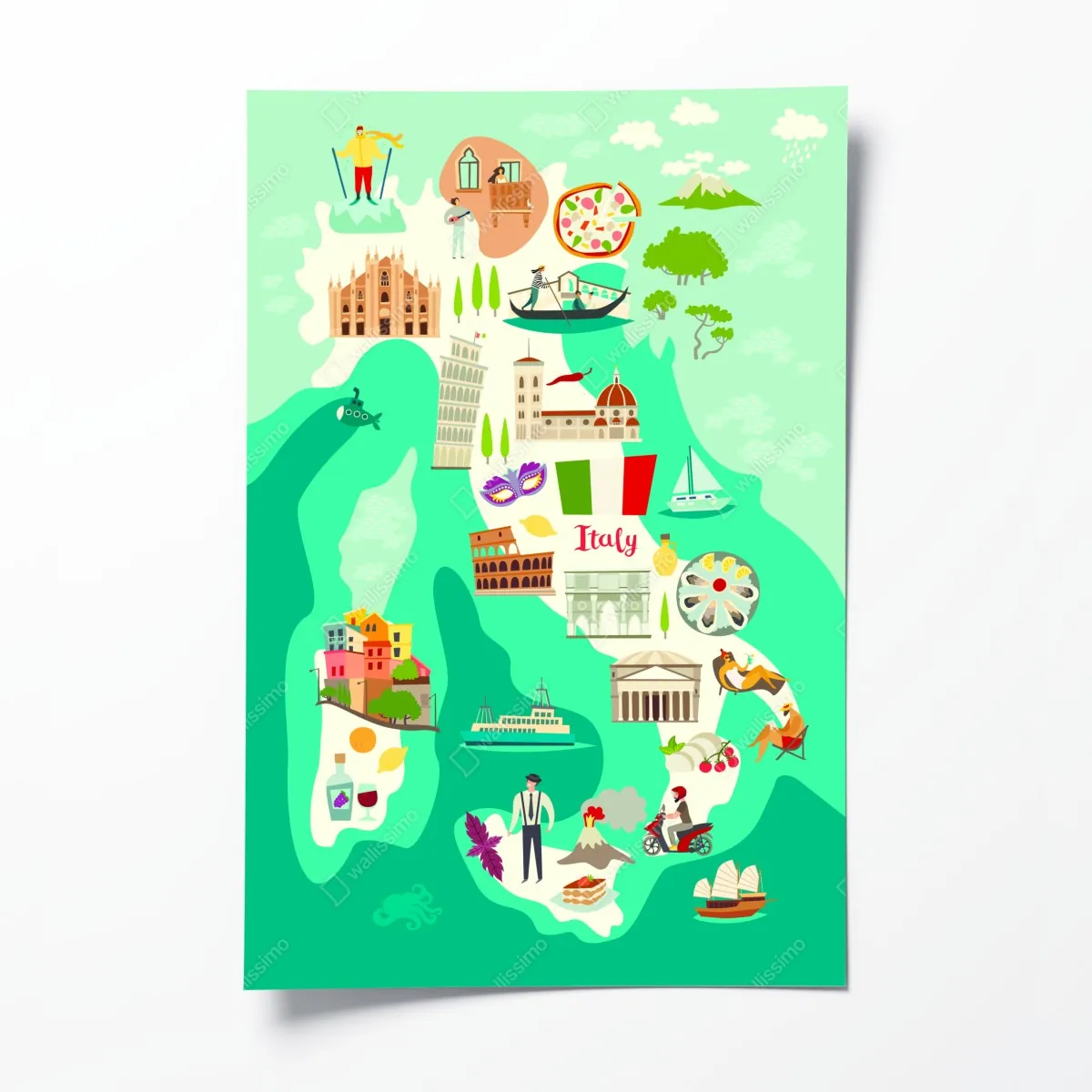 Plakat Włochy mapa turystyczna z ikonicznymi zabytkami – Wallissimo® Plakat Włochy mapa turystyczna z ikonicznymi zabytkami – Wallissimo®