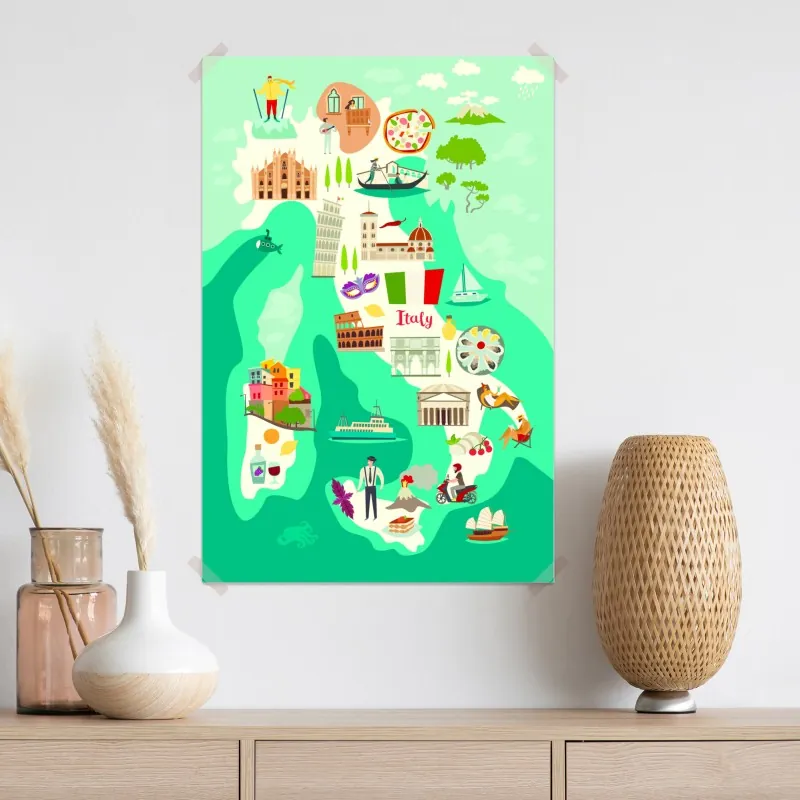 Plakat Włochy mapa turystyczna z ikonicznymi zabytkami – Wallissimo® Plakat Włochy mapa turystyczna z ikonicznymi zabytkami – Wallissimo®