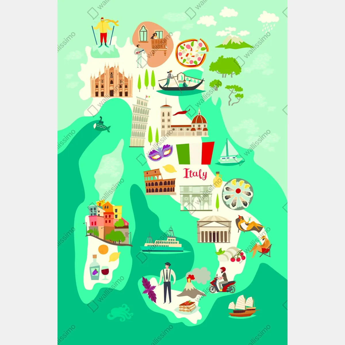 Plakat Włochy mapa turystyczna z ikonicznymi zabytkami – Wallissimo® Plakat Włochy mapa turystyczna z ikonicznymi zabytkami – Wallissimo®