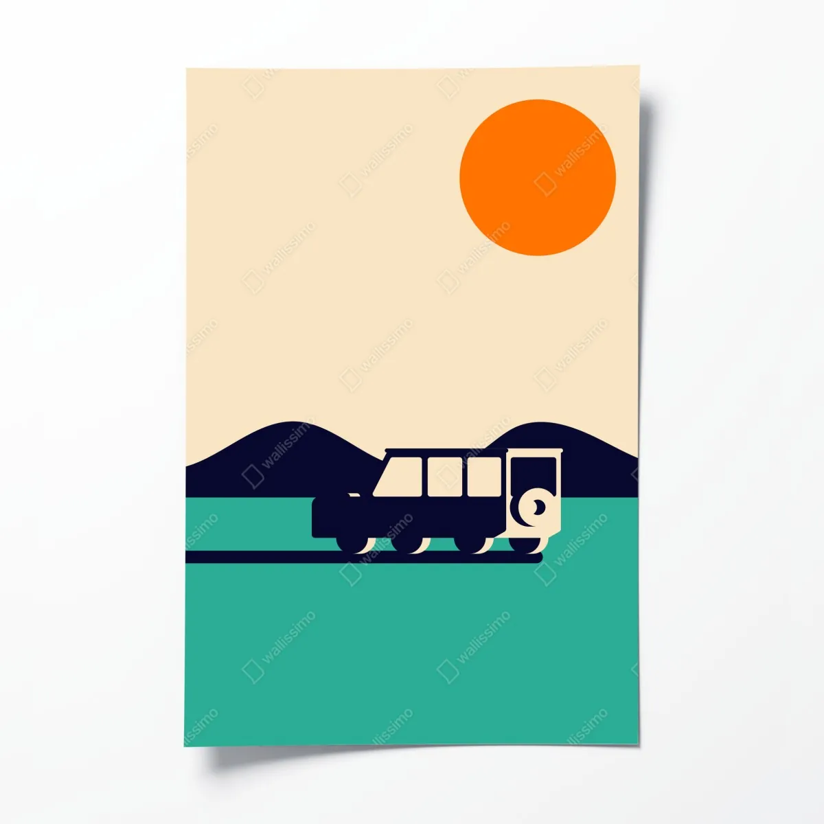 Plakat geometryczny górski krajobraz z kamperem – Wallissimo® Plakat geometryczny górski krajobraz z kamperem – Wallissimo®