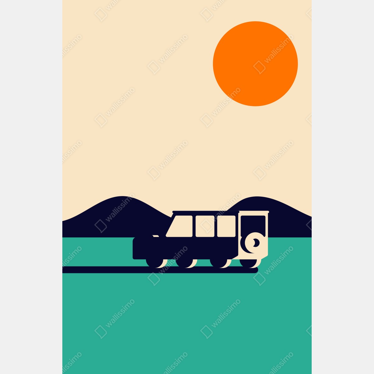 Plakat geometryczny górski krajobraz z kamperem – Wallissimo® Plakat geometryczny górski krajobraz z kamperem – Wallissimo®