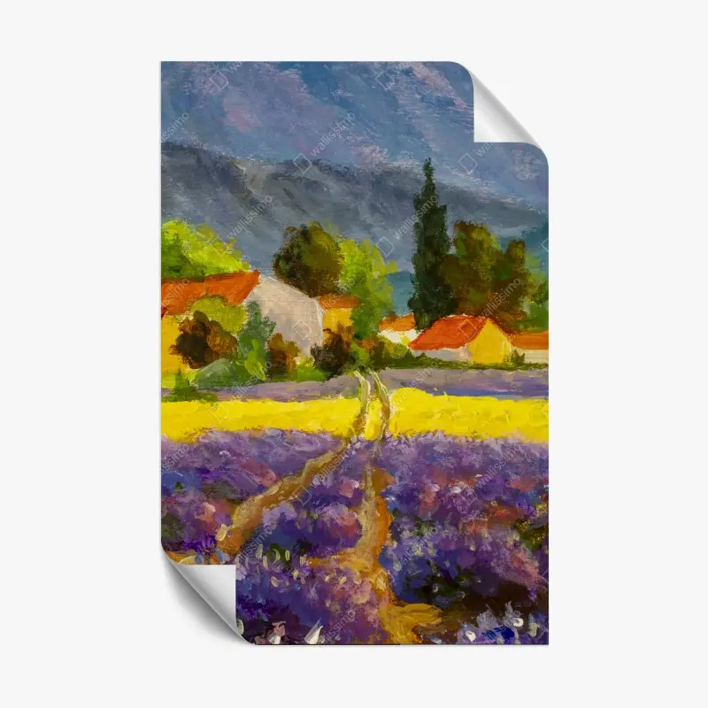 Plakat lawendowe pola o zachodzie słońca – Wallissimo®