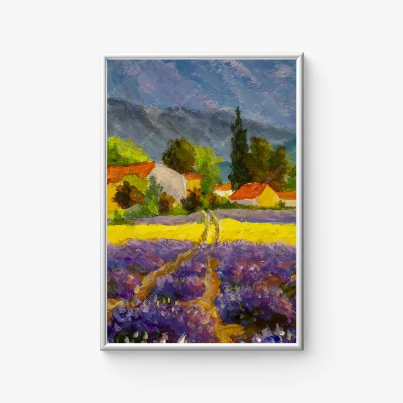 Plakat lawendowe pola o zachodzie słońca – Wallissimo®