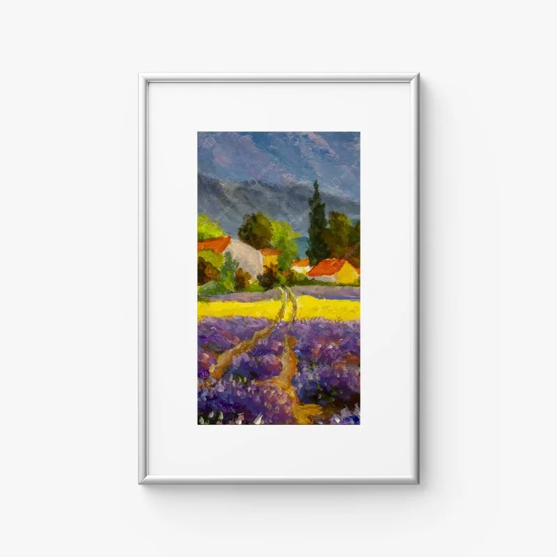 Plakat lawendowe pola o zachodzie słońca – Wallissimo®