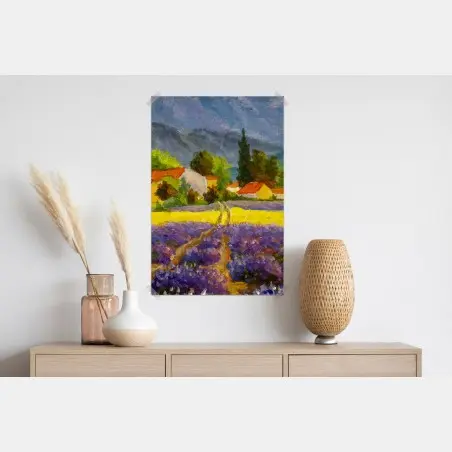 Plakat lawendowe pola o zachodzie słońca – Wallissimo®