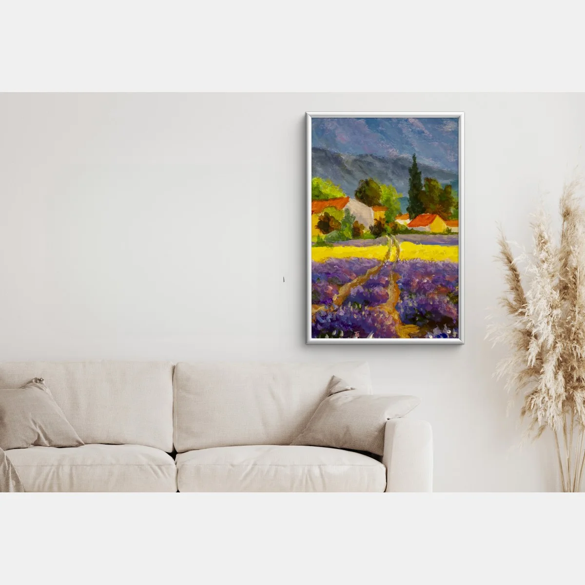 Plakat lawendowe pola o zachodzie słońca – Wallissimo®