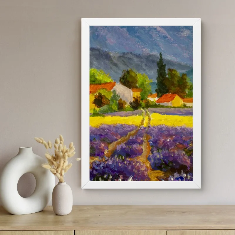 Plakat lawendowe pola o zachodzie słońca – Wallissimo®
