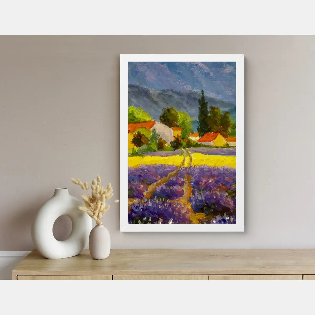 Plakat lawendowe pola o zachodzie słońca – Wallissimo®