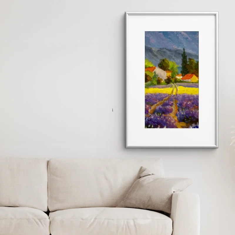 Plakat lawendowe pola o zachodzie słońca – Wallissimo®