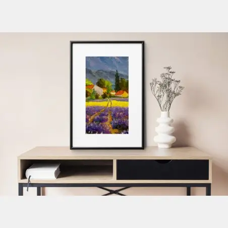 Plakat lawendowe pola o zachodzie słońca – Wallissimo®