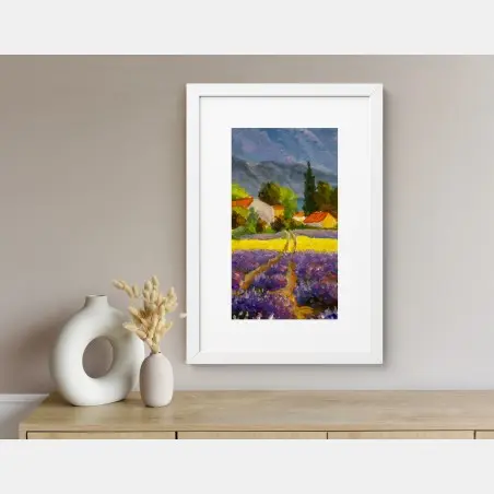 Plakat lawendowe pola o zachodzie słońca – Wallissimo®