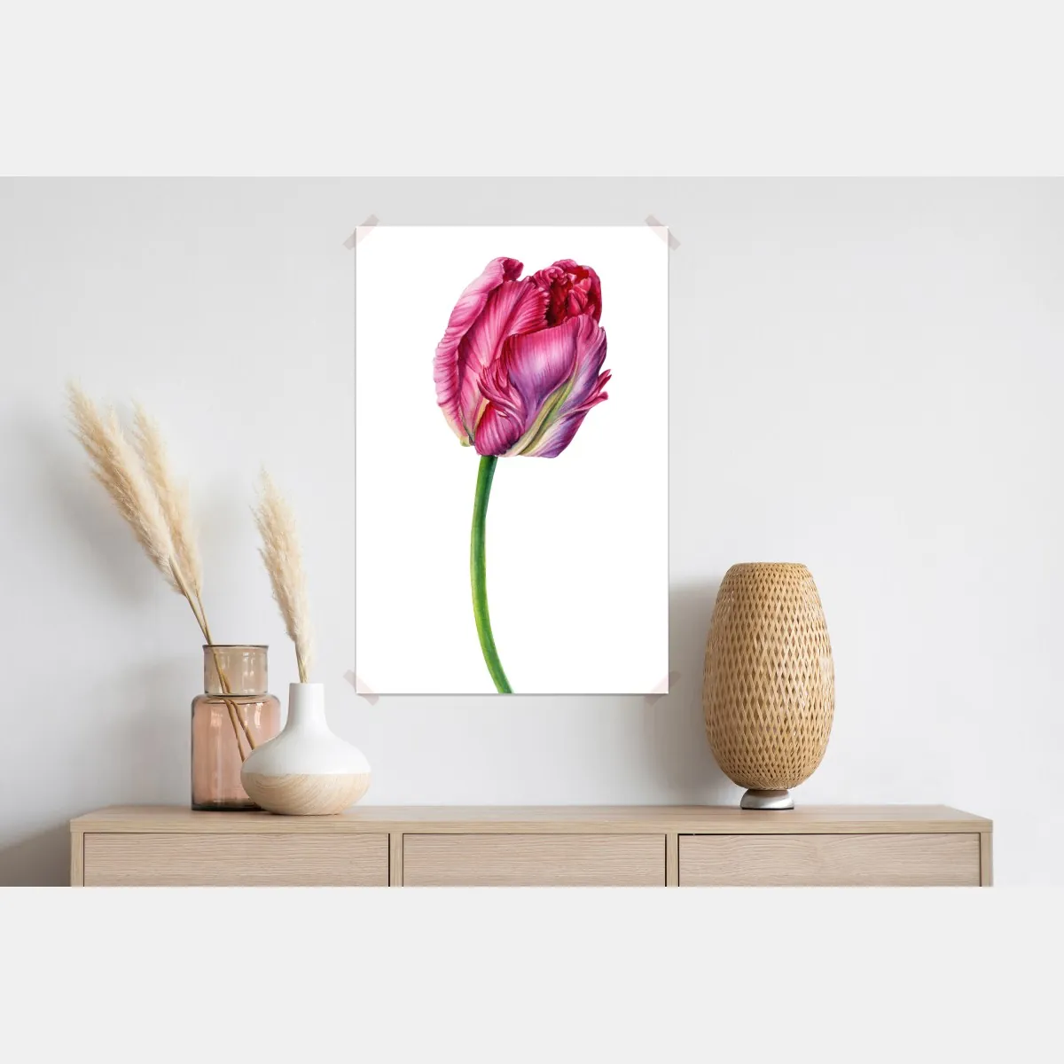 Plakat różowy tulipan akwarelowa ilustracja botaniczna – Wallissimo® Plakat różowy tulipan akwarelowa ilustracja botaniczna – Wallissimo®