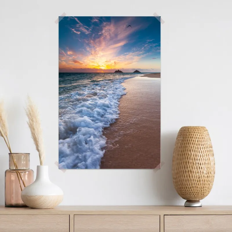 Plakat spokojny wschód słońca nad brzegiem oceanu – Wallissimo® Plakat spokojny wschód słońca nad brzegiem oceanu – Wallissimo®